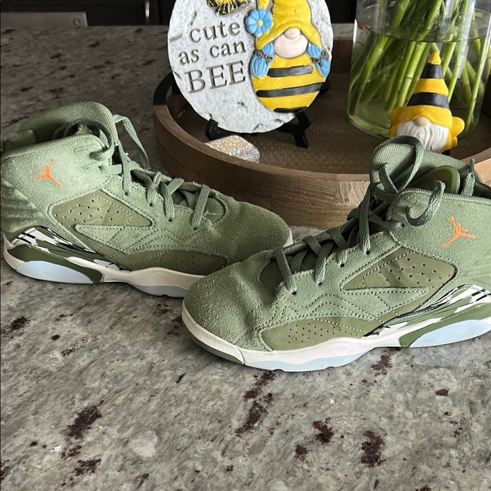 Jordan Green and Orange Sneakers with Suede Finish